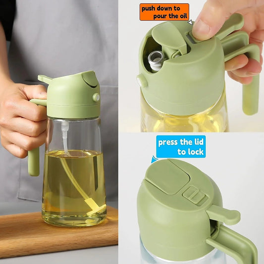 2-in-1 Oil Spray Bottle & Dispenser – 500ml Glass | Mist Nozzle