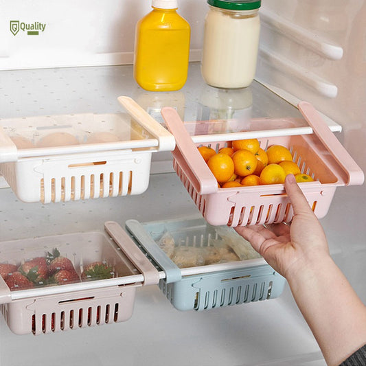 Adjustable Fridge Storage Baskets – Set of 2 Expandable Food Organizer