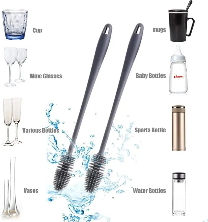 Silicone Bottle Cleaning Brush – Long Handle for Baby Bottles, Cups & Flasks (Random Color)