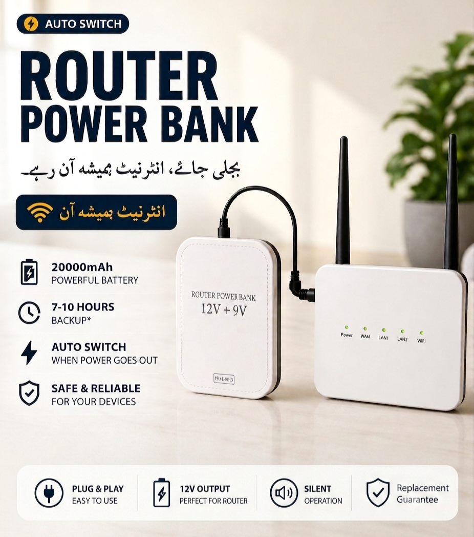Wifi Router Power Bank 20000mAh – 9V/12V Backup for Uninterrupted Internet