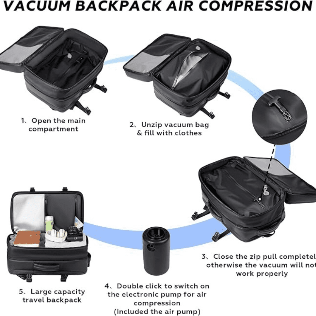 Vacuum Compression Travel Backpack 17" | Built-in Air Pump