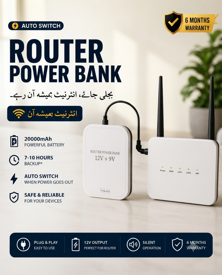 Wifi Router Power Bank 20000mAh – 9V/12V Backup for Uninterrupted Internet