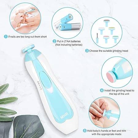 6-in-1 Electric Baby Nail Trimmer with LED Light – Safe Manicure & Pedicure for Newborns & Infants