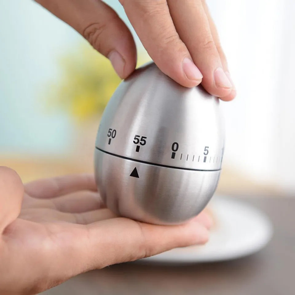 Mechanical Egg Kitchen Timer – 60 Min | No Battery | Stainless Steel