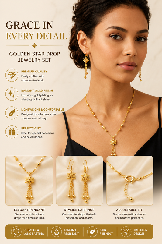 Elegant Star Tassel Necklace & Earrings Set – Gold-Tone Jewelry for Women