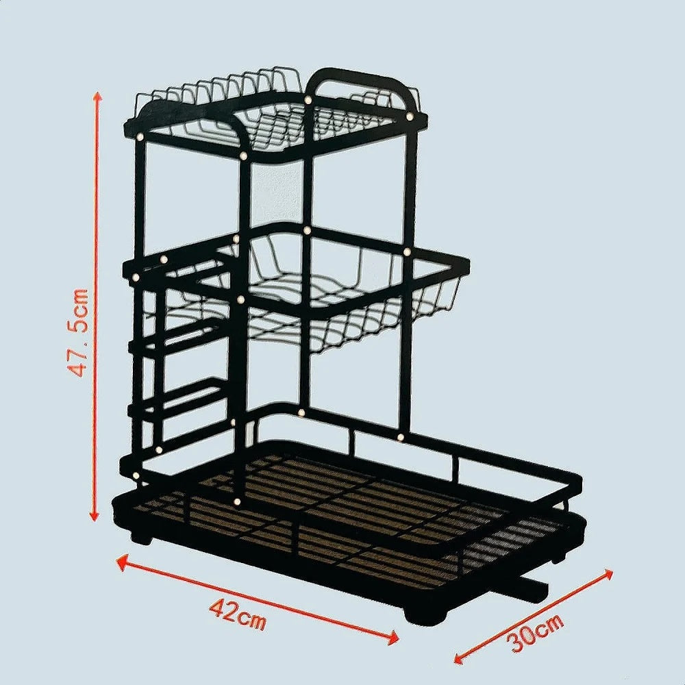 Two-Tier Dish Drying Rack – Space-Saving Kitchen Organizer with Drain Tray