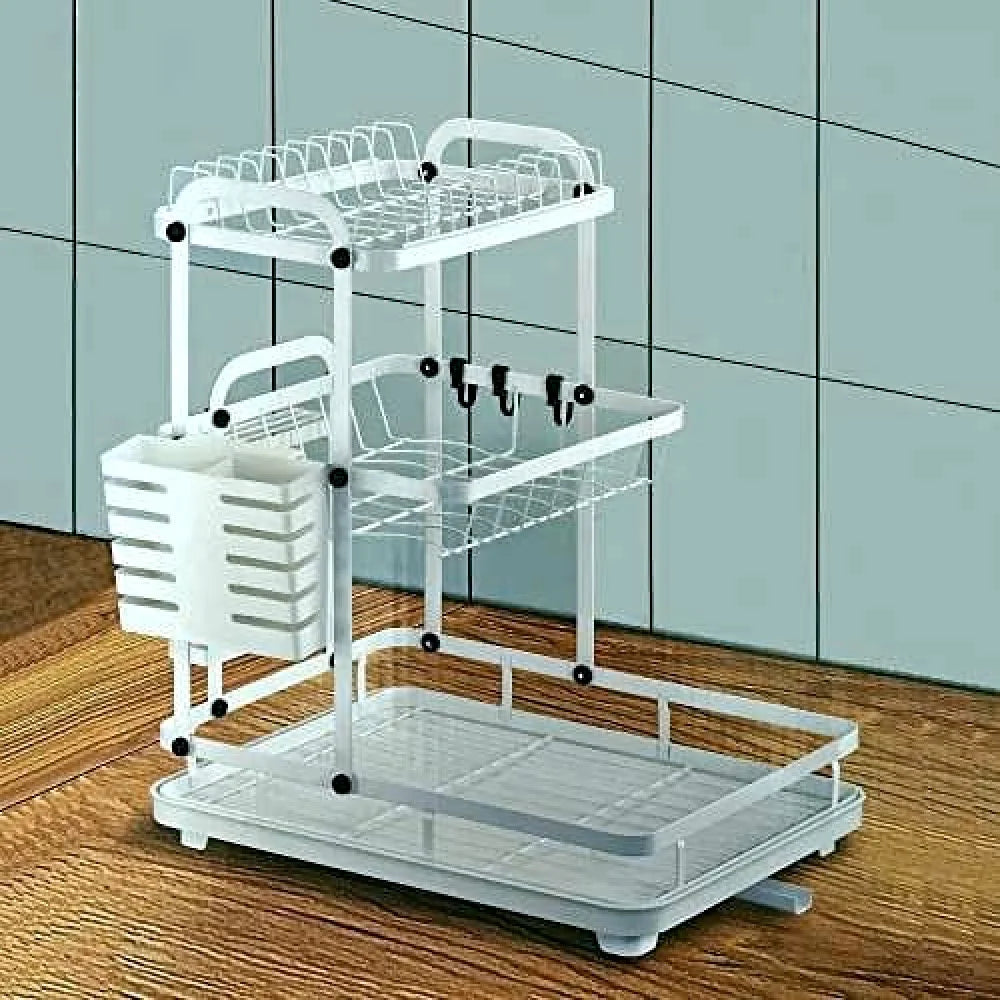 Two-Tier Dish Drying Rack – Space-Saving Kitchen Organizer with Drain Tray