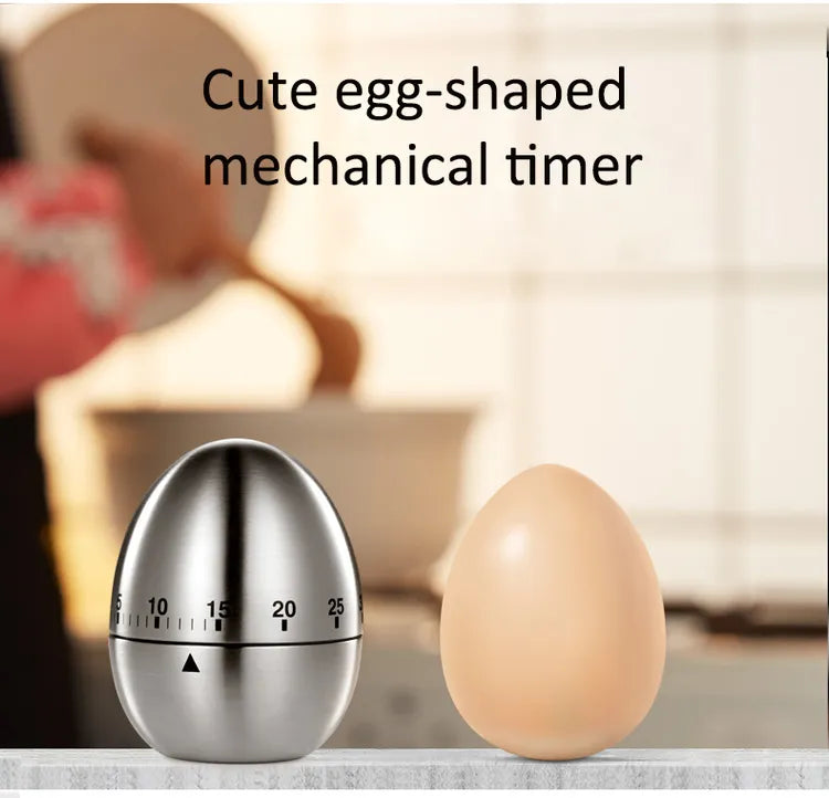 Mechanical Egg Kitchen Timer – 60 Min | No Battery | Stainless Steel