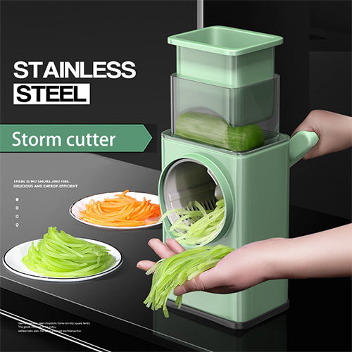 Stainless Steel Rotary Vegetable Cutter – 3-in-1 Hand Crank Slicer & Shredder