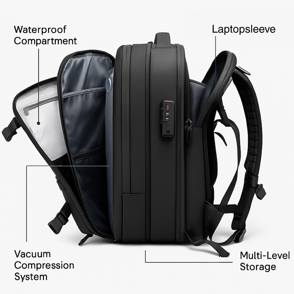 Vacuum Compression Travel Backpack 17" | Built-in Air Pump