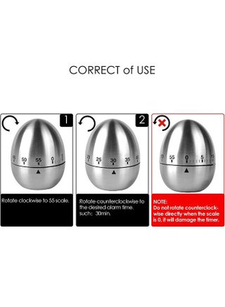 Mechanical Egg Kitchen Timer – 60 Min | No Battery | Stainless Steel