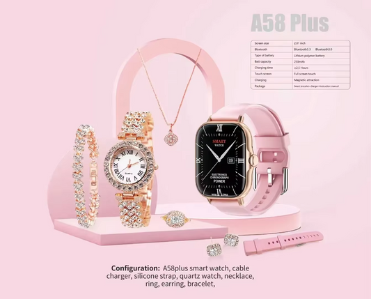 A58 Plus 6-in-1 Smartwatch for Women – Fitness Tracker | Perfect Gift for Girls