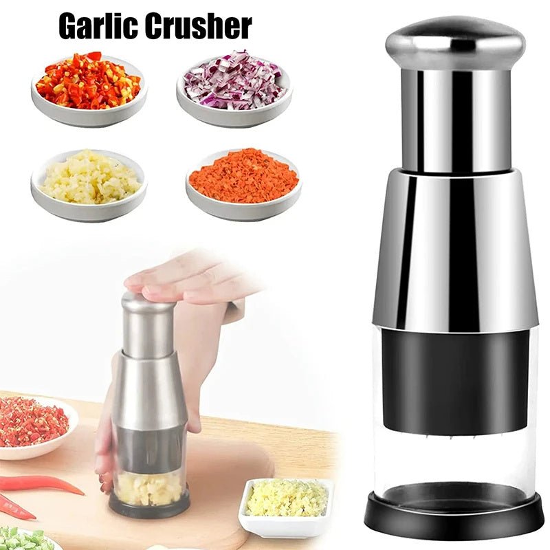 Stainless Steel Garlic Crusher & Onion Chopper – Manual Press