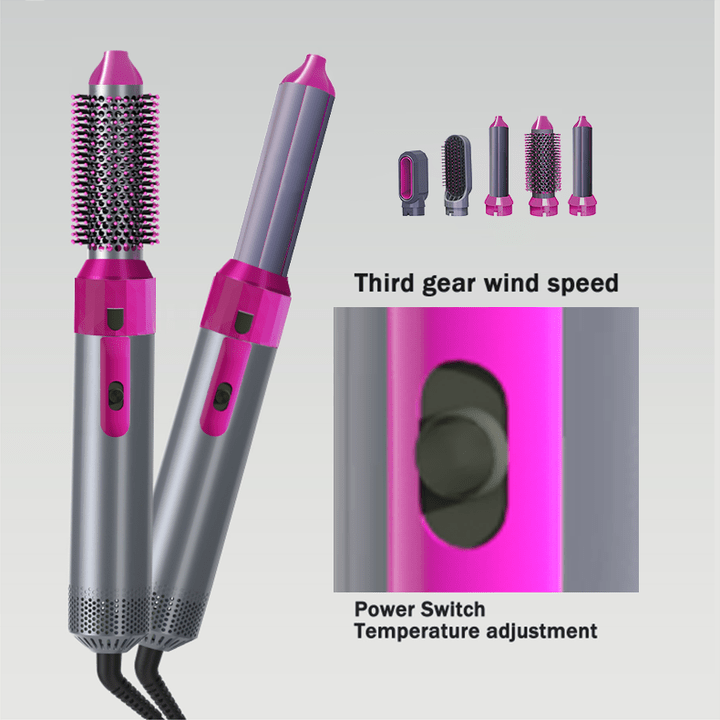5-in-1 Ceramic Hot Air Brush – Hair Dryer, Curler & Styler