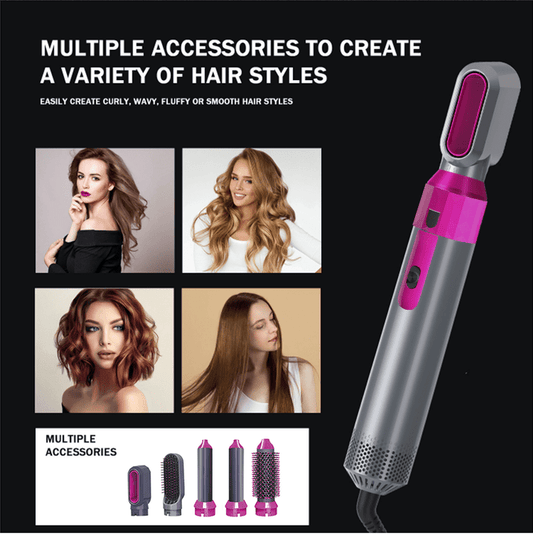 5-in-1 Ceramic Hot Air Brush – Hair Dryer, Curler & Styler