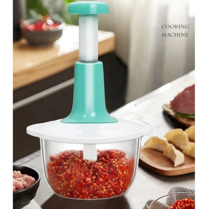 Manual Hand Press Food Chopper – 700ml Vegetable Onion Cutter with Steel Blades