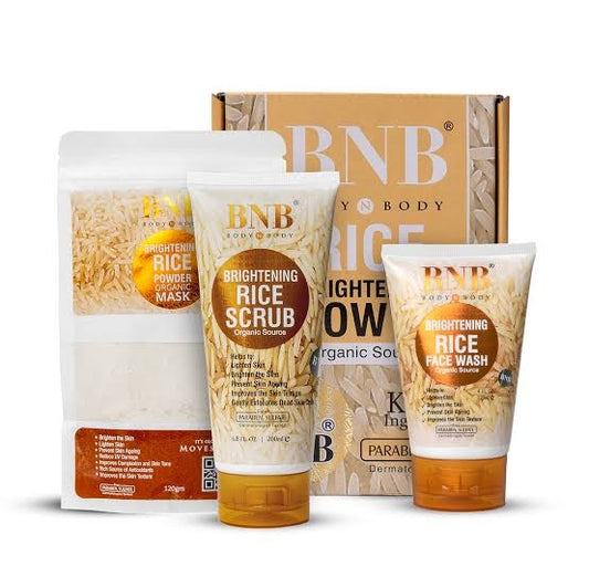 BNB 3-in-1 Brightening Glow Kit – Rice Scrub + Face Wash + Mask