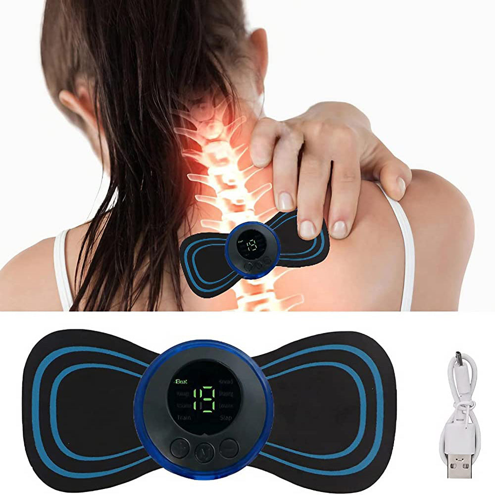 Mini Butterfly Massager – 8 Modes 19 Levels EMS TENS Therapy for Neck & Back Pain Relief