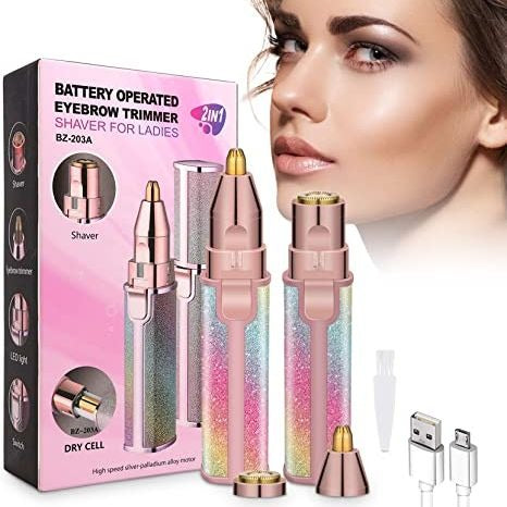 2-in-1 Rechargeable Flawless Trimmer – Painless Facial Hair Remover with LED Light