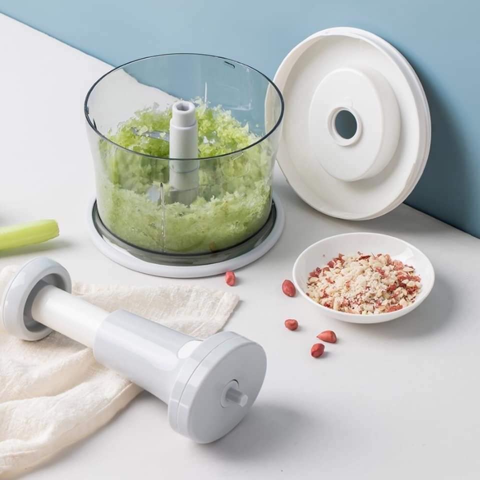 Manual Hand Press Food Chopper – 700ml Vegetable Onion Cutter with Steel Blades