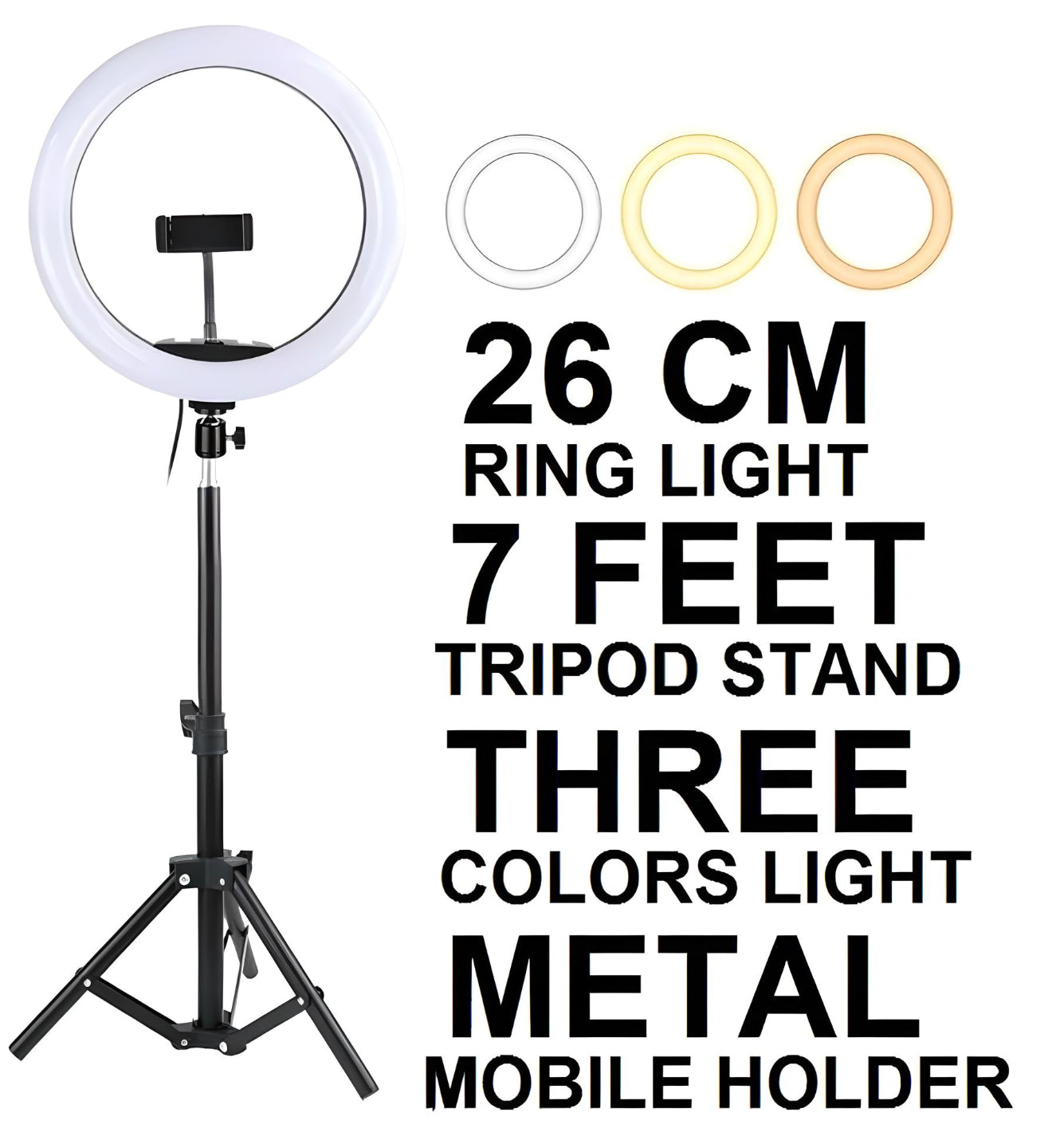 Ring Light with 7ft Tripod Stand & Mobile Holder – 26CM/36CM/45CM LED Selfie Light