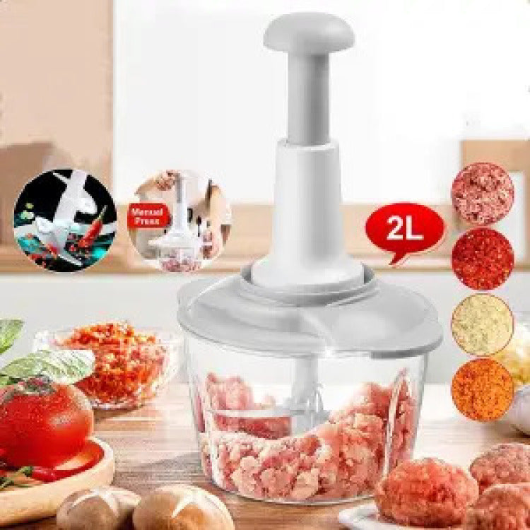 Manual Hand Press Food Chopper – 700ml Vegetable Onion Cutter with Steel Blades