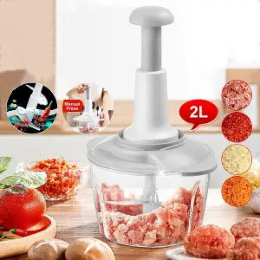 Manual Hand Press Food Chopper – 700ml Vegetable Onion Cutter with Steel Blades