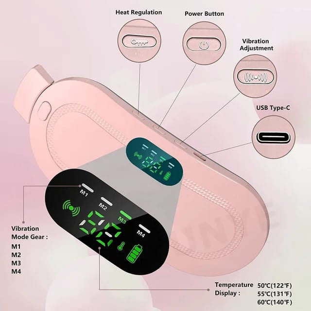 Period Cramp Relief Belt – Electric Menstrual Heating Pad | 3 Heat Levels & 4 Massage Modes