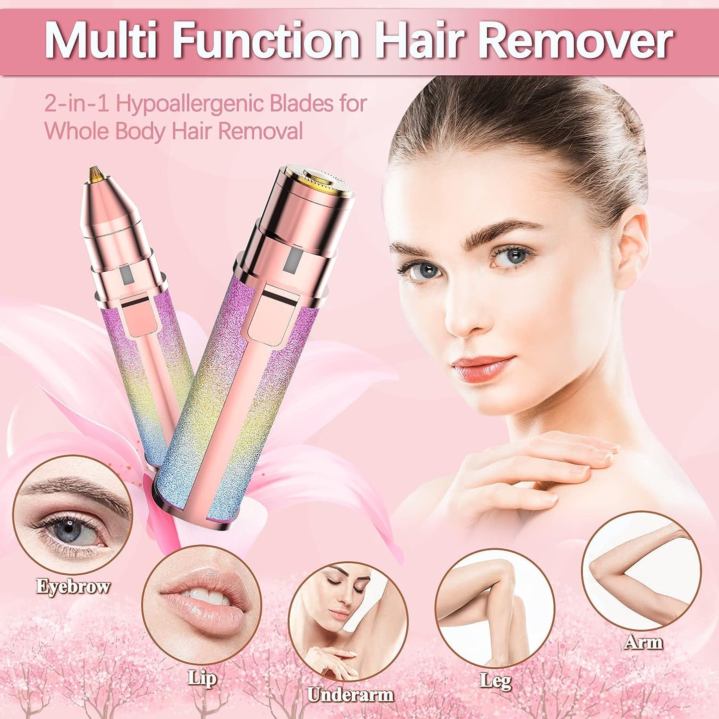 2-in-1 Rechargeable Flawless Trimmer – Painless Facial Hair Remover with LED Light