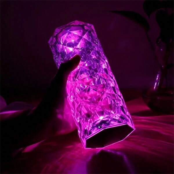 Diamond Rose Crystal Touch Lamp – 16 Colors USB Rechargeable with Remote
