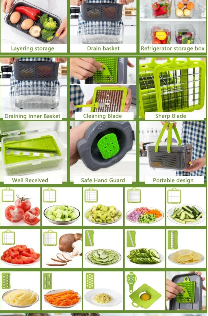 22-Pcs Kitchen Multifunctional Vegetable Cutter Set – Slicer, Dicer, Shredder & Food Chopper