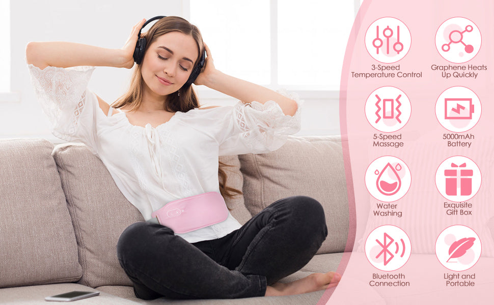 Period Cramp Relief Belt – Electric Menstrual Heating Pad | 3 Heat Levels & 4 Massage Modes