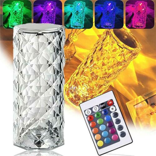 Diamond Rose Crystal Touch Lamp – 16 Colors USB Rechargeable with Remote