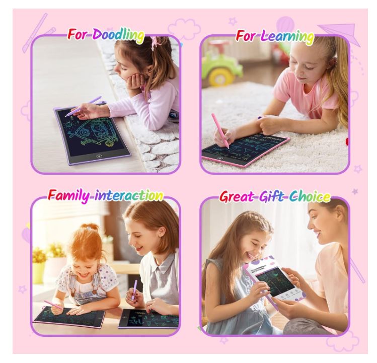LCD Writing Tablet for Kids – 12 Inch Erasable Drawing Pad with Stylus