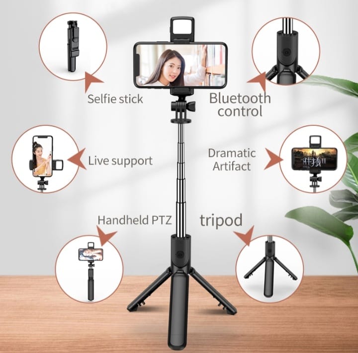 4-in-1 Wireless Selfie Stick Tripod with Bluetooth, Shutter & LED Light