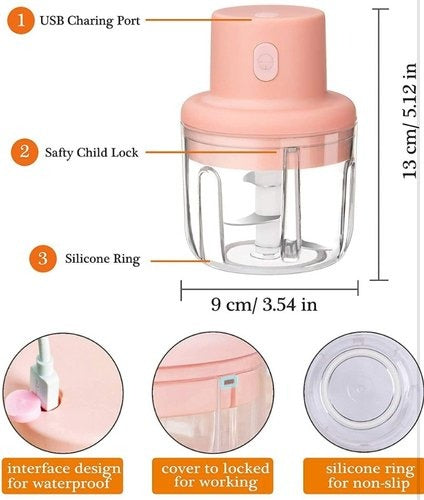Mini Food Chopper – Portable USB Rechargeable Vegetable, Garlic & Meat Grinder (250ml)