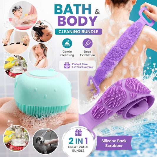 Silicone Bath Brush & Back Scrubber Bundle – Deep Cleansing Body Care Set