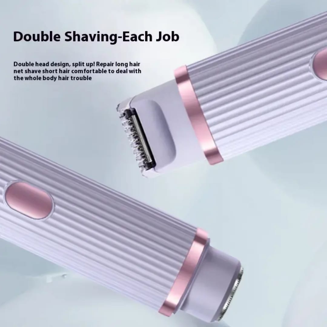 2 in 1 Women Electric Shaver Dual Head Bikini Trimmer for Women IPX7 Waterproof Wet & Dry Use Body Hair Trimmer and Facial Hair Remover for Bikini Underarm Leg Arm Body Face