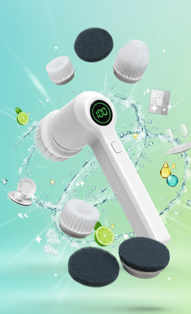 PureSpin Electric Handheld Scrubber – Rechargeable Cleaning Brush with Multiple Heads