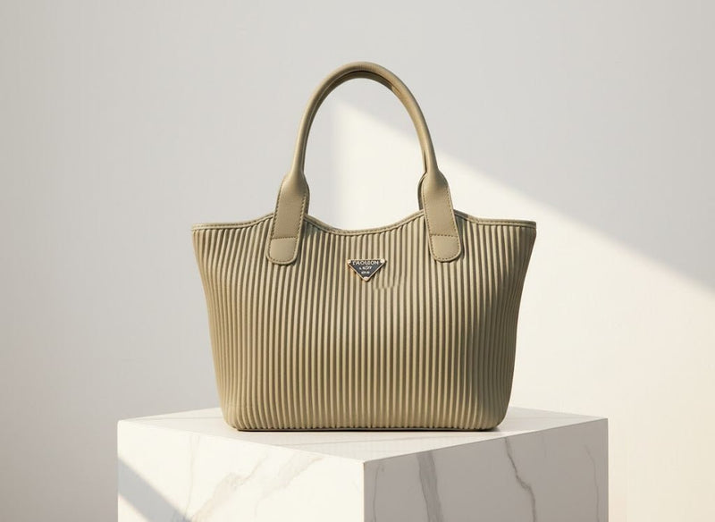 Ribbed Texture Tote Handbag – Fashion Lady Women's Shoulder Bag | Beige