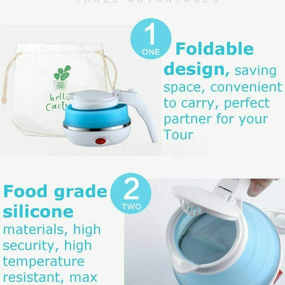 Portable Foldable Electric Travel Kettle – 600ml Silicone Collapsible
