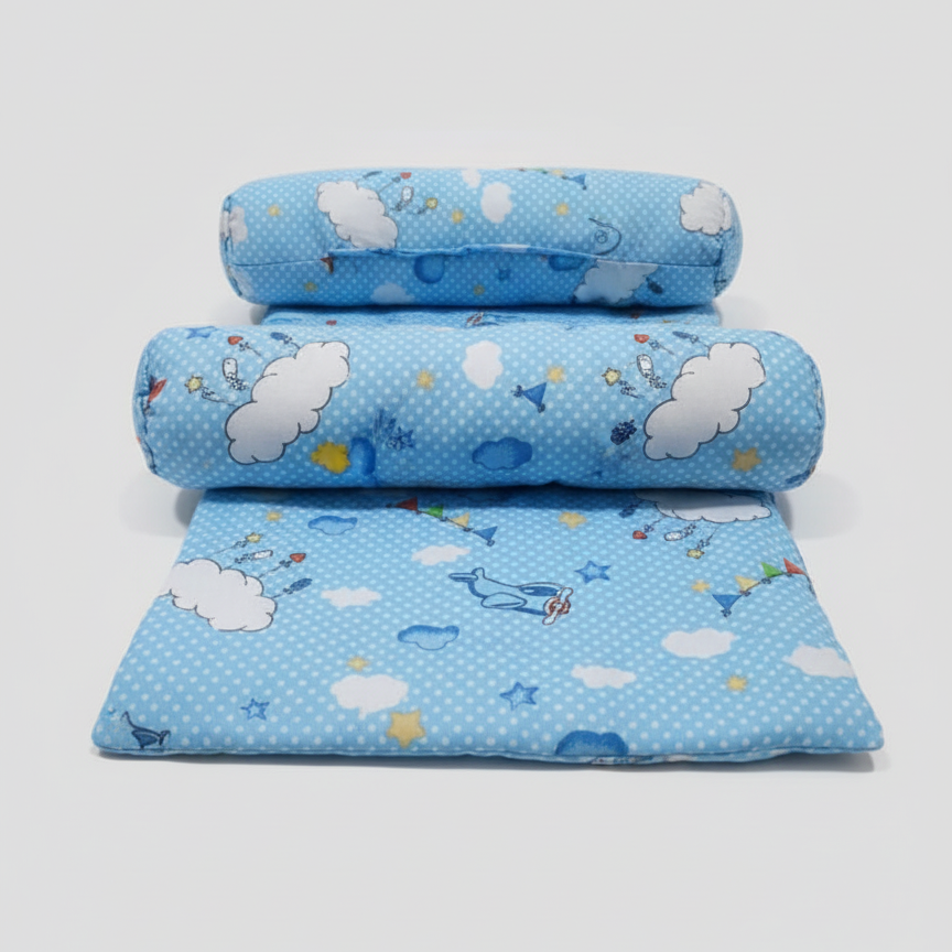 Baby Sleeping Bed Set – Pillow & Side Cushions | Soft Cotton for Newborns