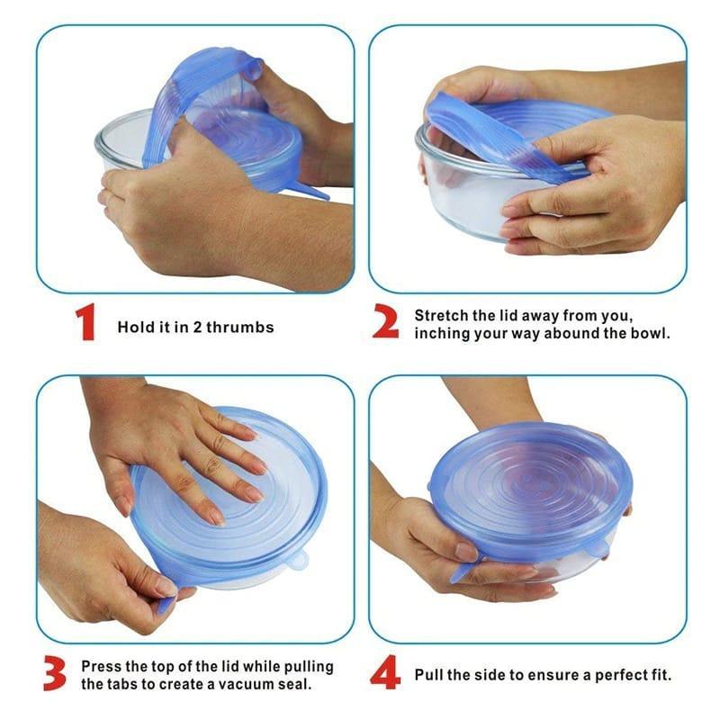 6-Piece Silicone Stretch Food Covers – Reusable Leak-Proof Lids for Bowls & Pans
