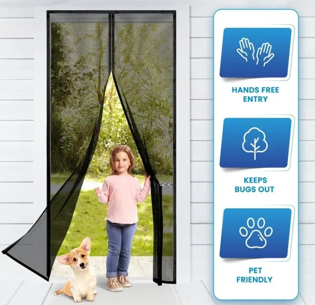 Mosquito Magic Mesh Door Screen – Magnetic Auto-Close with Installation Kit