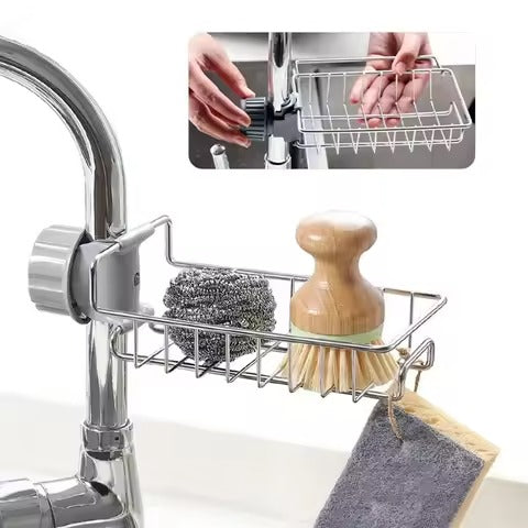 Stainless Steel Adjustable Kitchen Faucet Sponge Holder – Sink Organizer