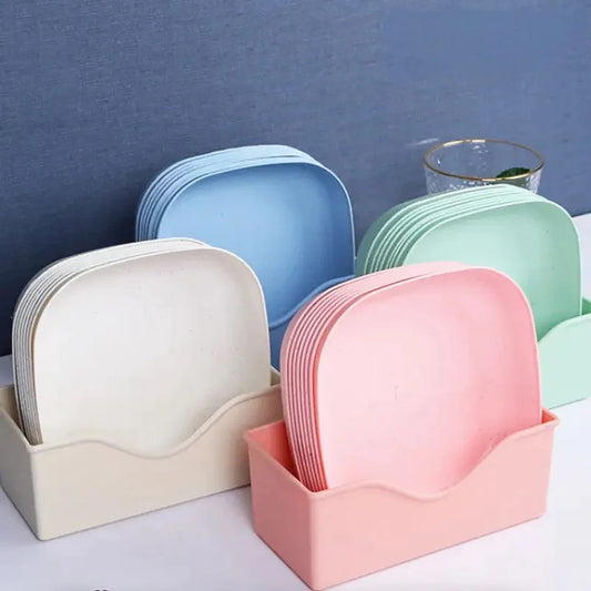 10 Pcs Plastic Bone & Snack Plate Set with Stand – Serving Plates for Home & Parties (Random Color)