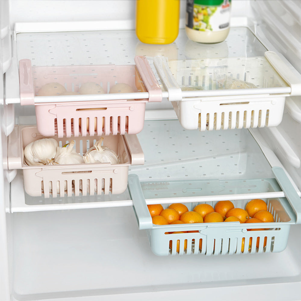 Adjustable Fridge Storage Baskets – Set of 2 Expandable Food Organizer