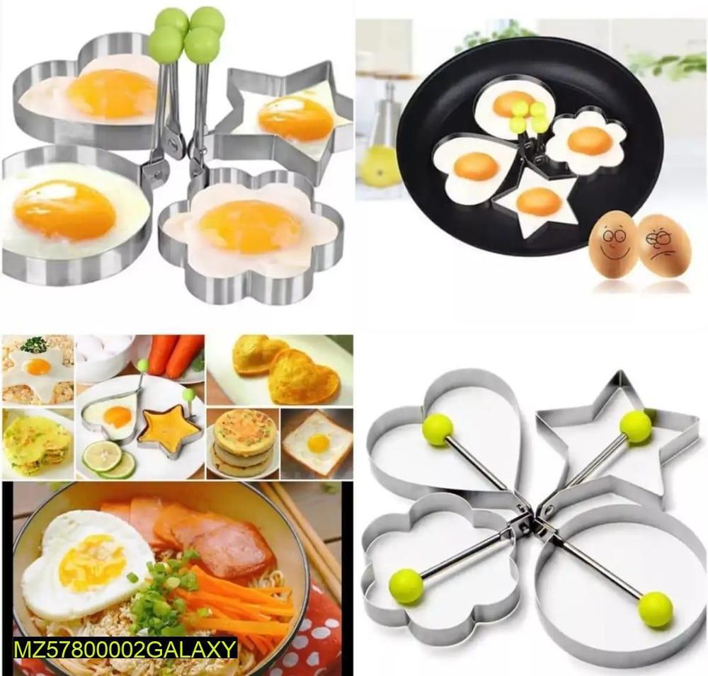 4-in-1 Stainless Steel Egg & Pancake Shaper Moulds – Heart, Star, Flower & Round