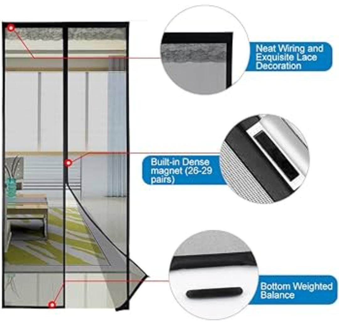 Mosquito Magic Mesh Door Screen – Magnetic Auto-Close with Installation Kit