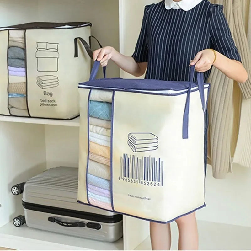 Pack of 3 Non-Woven Storage Bags – Heavy Quality Barcode Print | Clothes & Blanket Organizer